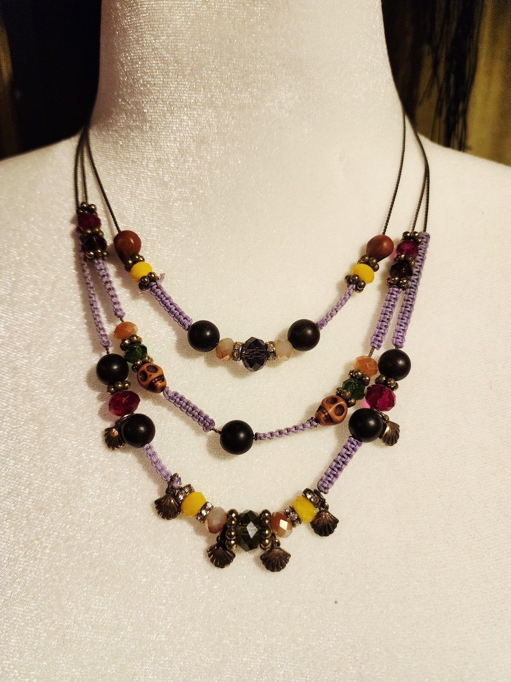 Betsey Johnson Vintage St. Barts Collection Layered Skull Bead Boho Necklace